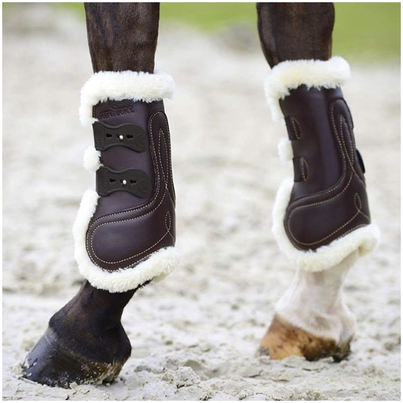 Kentucky Horsewear Sheepskin Leather Tendon Boots Elastic Brown-1
